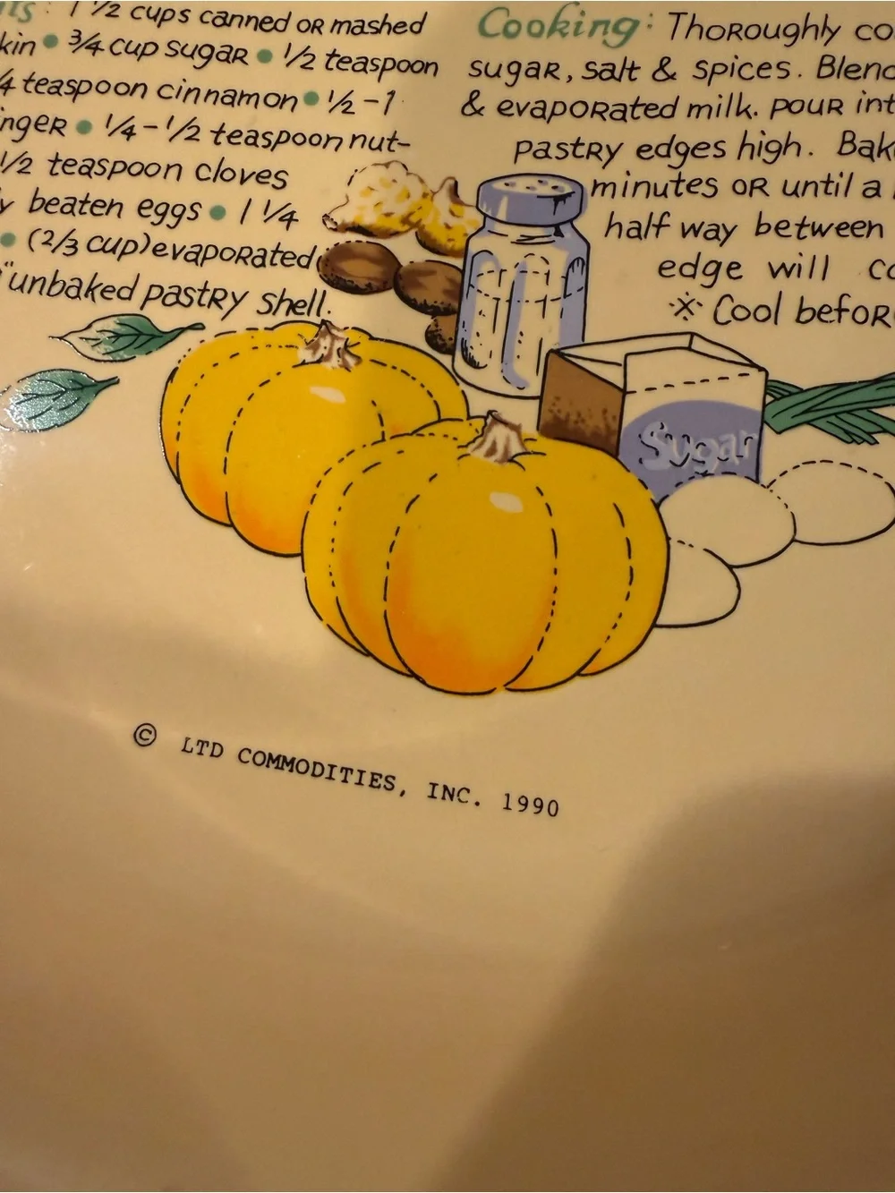 Pumpkin Pie Pie Plate Vintage 1990 pumpkin pie recipe baking dish